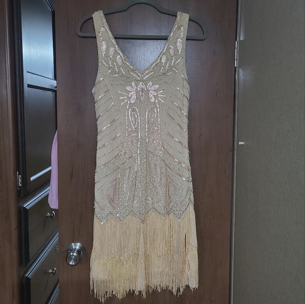 Flapper Dress, XS Beige